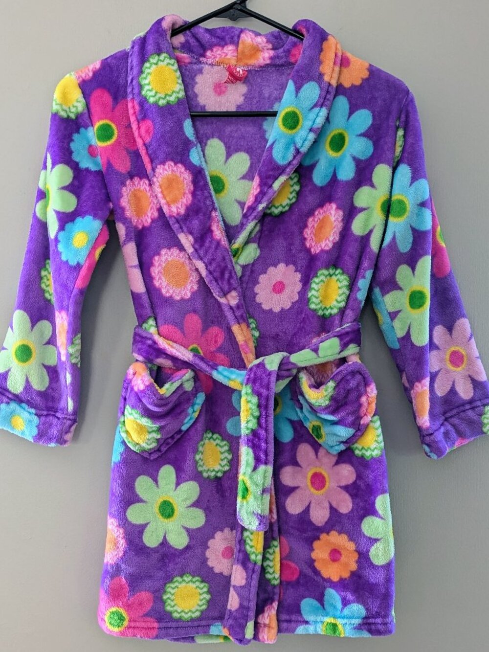 J. Khaki Girls 7/8 Purple Floral Fleece Bathrobe Robe
